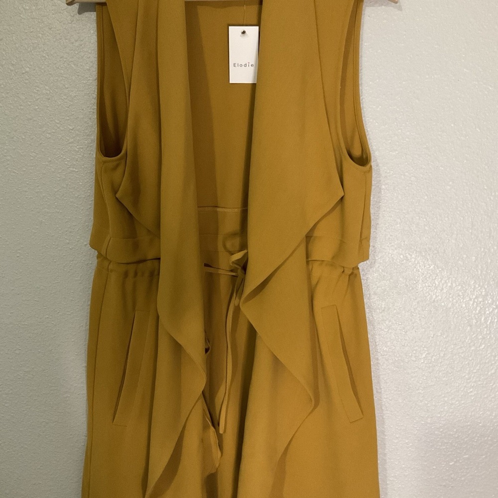 Elodie Longline Duster Cardigan Size L Spice Open Front Waterfall Drape Pockets - Picture 12 of 13